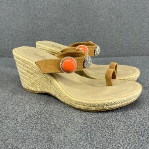 Skemo Wedge Sandals Womens 10 Tan Coral Embellished Espadrille Boho‎ Rhinestone